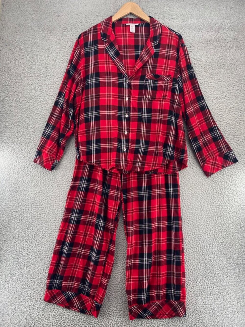 Victorias Secret Pajamas Set Women Extra Large Red Plaid Christmas Flannel Pants
